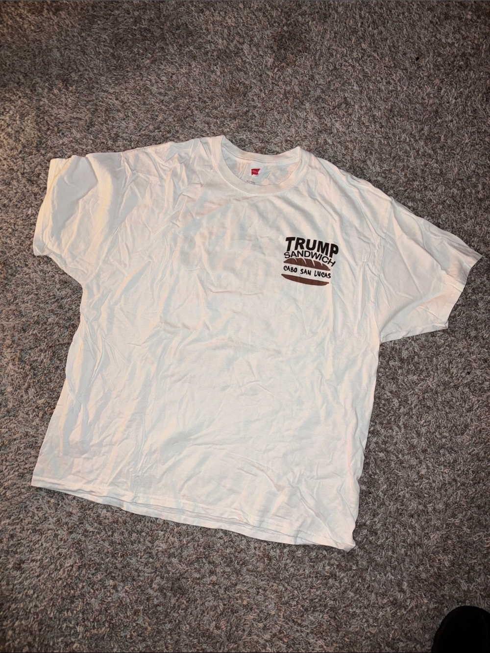 Hanes White Short Sleeve Tee with 'Trump Sandwich' Chest Graphic
